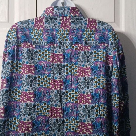 Alan Flusser turquoiuse purple printed long sleeve button down shirt  Sz XXL - Picture 7 of 9
